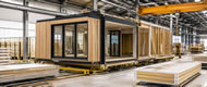 Fabrication d’une maison préfabriquée moderne sur une ligne de production en usine